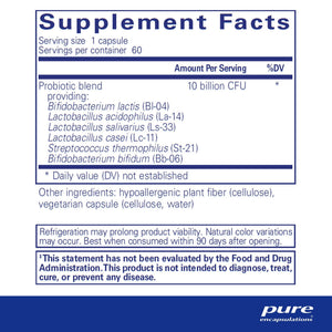 Pure Encapsulations, Probiotic G.I. — Supplement facts panel