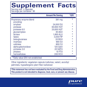 Pure Encapsulations, Digestive Enzymes Ultra 180 — Supplement facts panel