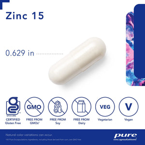 Pure Encapsulations, Zinc 15 — Capsule size and certifications