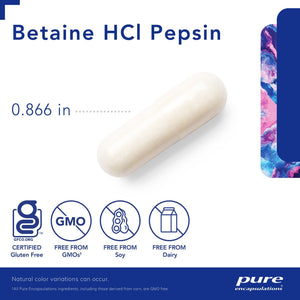 Pure Encapsulations, Betaine HCl Pepsin — Capsule size and certifications