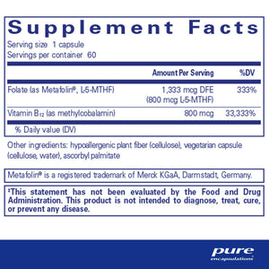 Pure Encapsulations, B12 Folate 60's 60 — Supplement facts panel