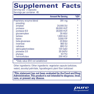Pure Encapsulations, Digestive Enzymes Ultra 90 — Supplement facts panel