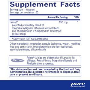 Pure Encapsulations, Relora® 60 — Supplement facts panel