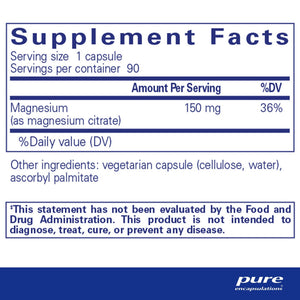Pure Encapsulations, Magnesium (citrate) 90 — Supplement facts panel