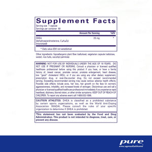 Pure Encapsulations, DHEA 25 mg 60 — Supplement facts panel