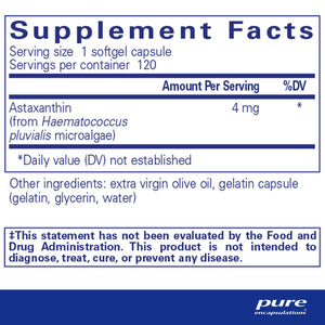 Pure Encapsulations, Astaxanthin 120 — Supplement facts panel