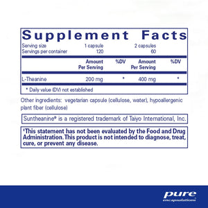 Pure Encapsulations, l-Theanine — Supplement facts panel