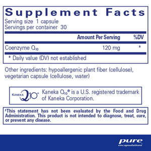 Pure Encapsulations, CoQ10 120 mg. 30 — Supplement facts panel