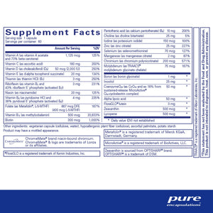 Pure Encapsulations, O.N.E.™ Multivitamin 60 — Supplement facts panel