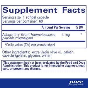 Pure Encapsulations, Astaxanthin 60 — Supplement facts panel