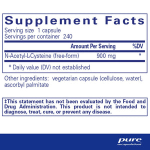 Pure Encapsulations, NAC (n-acetyl-l-cysteine) 900 mg 240 — Supplement facts panel
