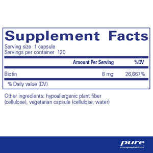 Pure Encapsulations, Biotin 8 mg. — Supplement facts panel