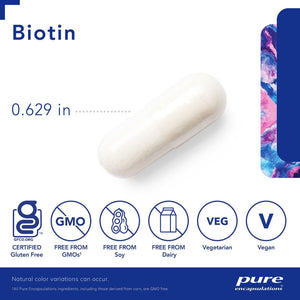 Pure Encapsulations, Biotin 8 mg. — Capsule size and certifications