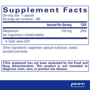 Pure Encapsulations, Magnesium (citrate/malate) — Supplement facts panel