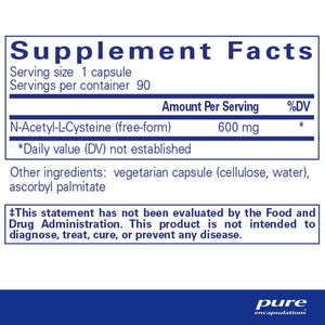 Pure Encapsulations, NAC (n-acetyl-l-cysteine) 600 mg 90 — Supplement facts panel