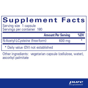 Pure Encapsulations, NAC (n-acetyl-l-cysteine) 600 mg — Supplement facts panel