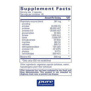 Pure Encapsulations, Digestive Enzymes Ultra with Betaine HCl — Supplement facts panel